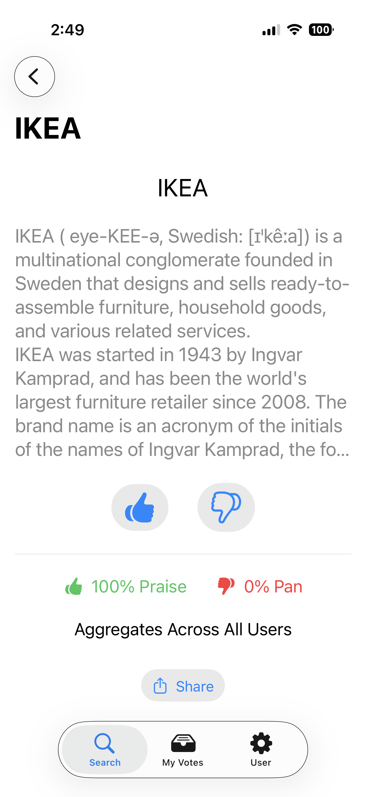 Vote score after voting